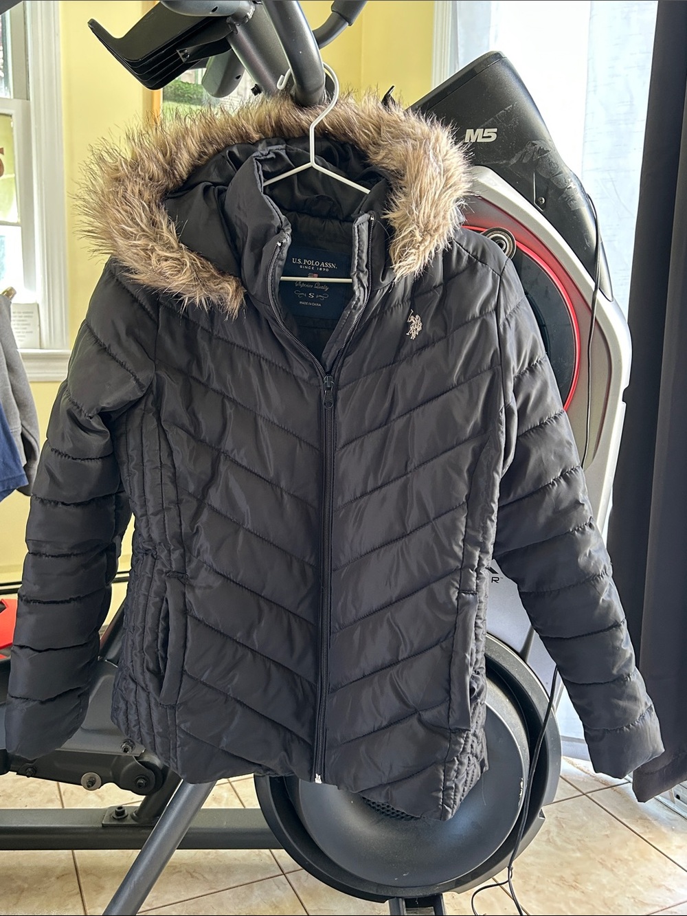U.S. Polo Assn. Girls' Black Puffer Coat with Faux-Fur Trim